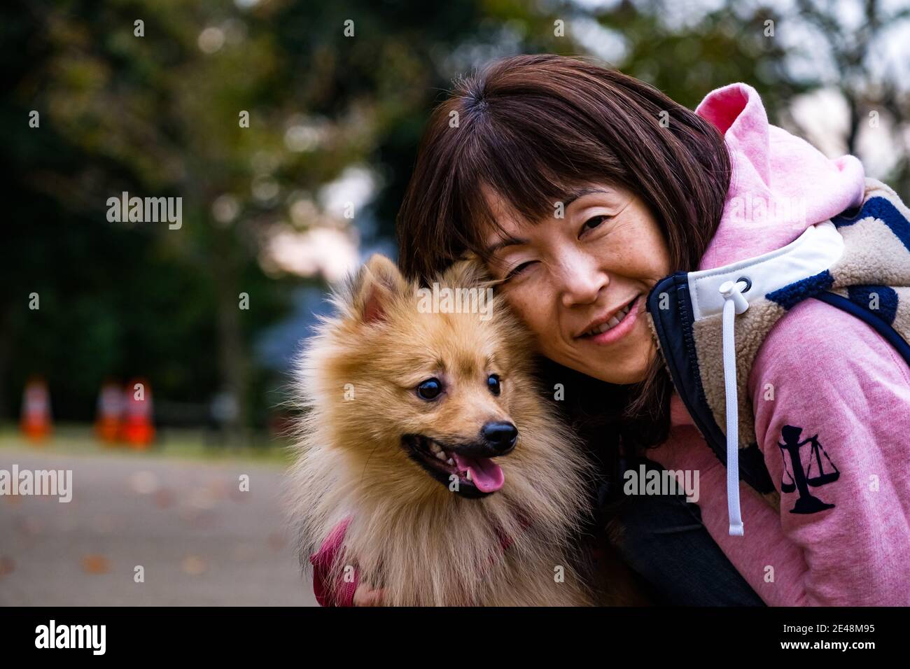 Amor de niña y perro Foto de stock