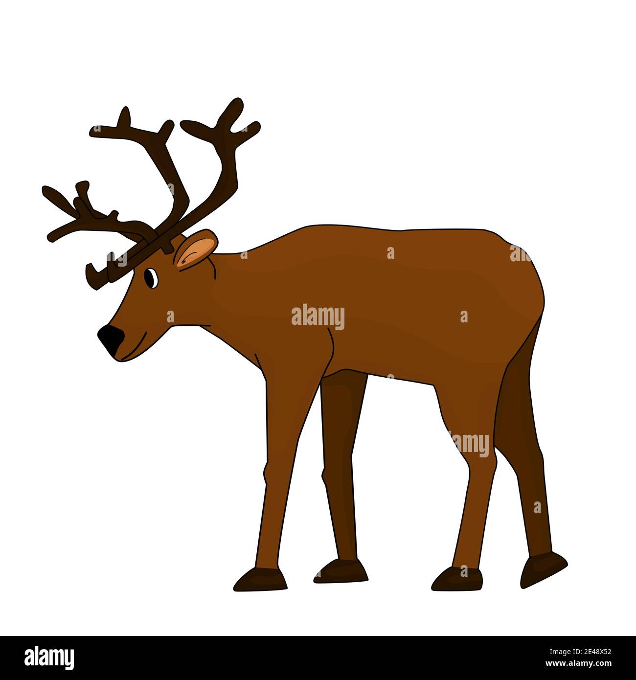 Caricatura marrón dibujo a mano ciervo dibujos animados con cuernos o  caribou va a algún lugar. El animal está aislado sobre fondo blanco Imagen  Vector de stock - Alamy