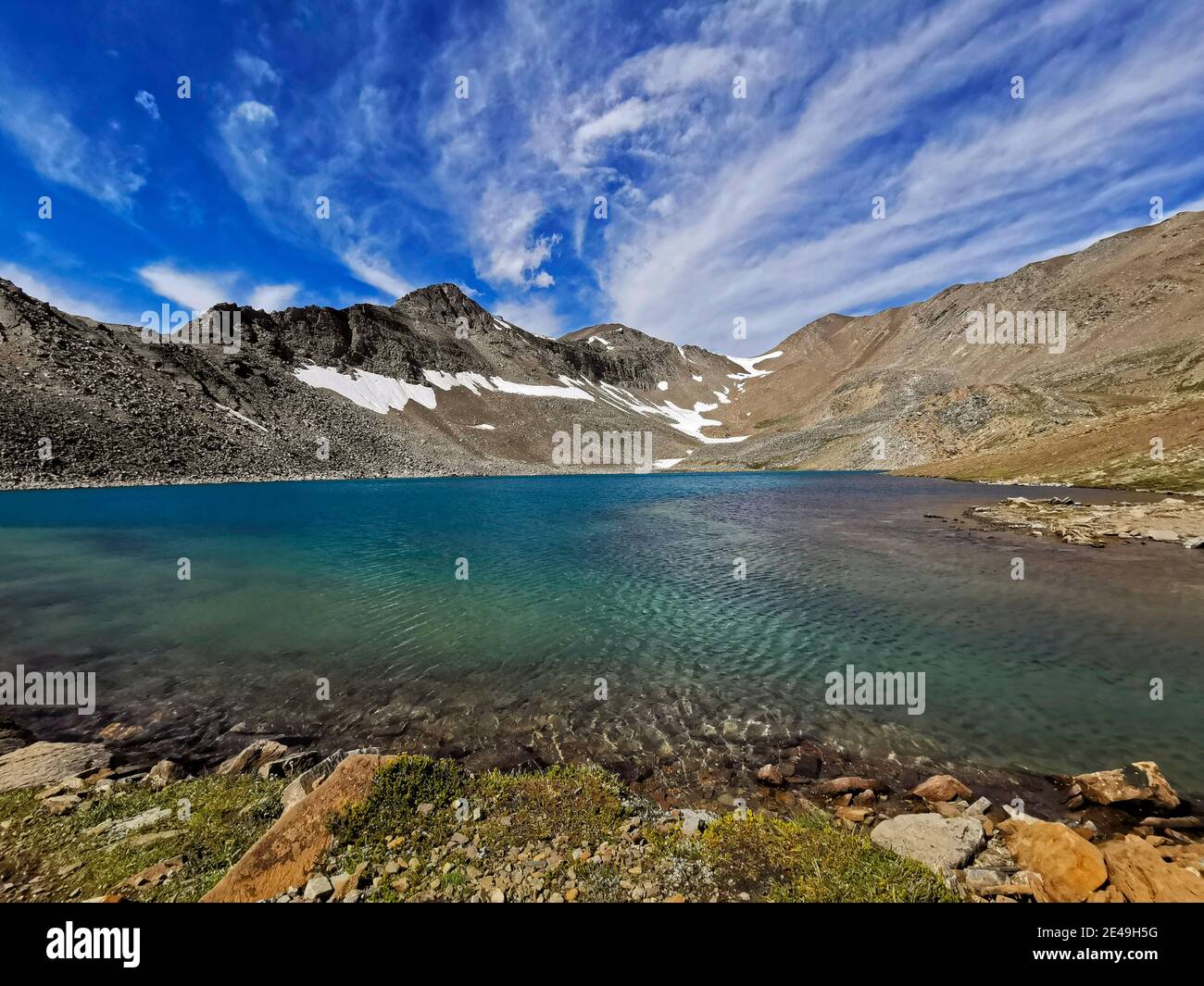 Curador Lake, Skyline Sendero de caminatas en Jasper, Parque Nacional Jasper, Montañas Rocosas, Alberta, Canadá Foto de stock