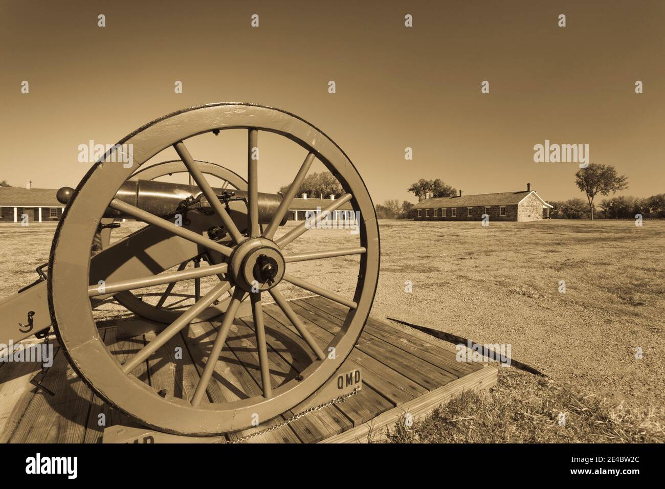 Artillería en el sitio histórico nacional de Fort Larned, Larned, condado de Pawnee, Kansas, EE.UU Foto de stock