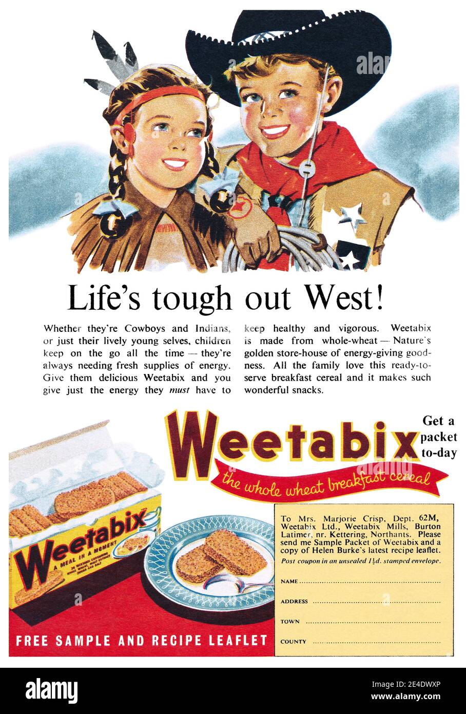 1955 anuncio británico de Weetabix cereales para el desayuno. Foto de stock
