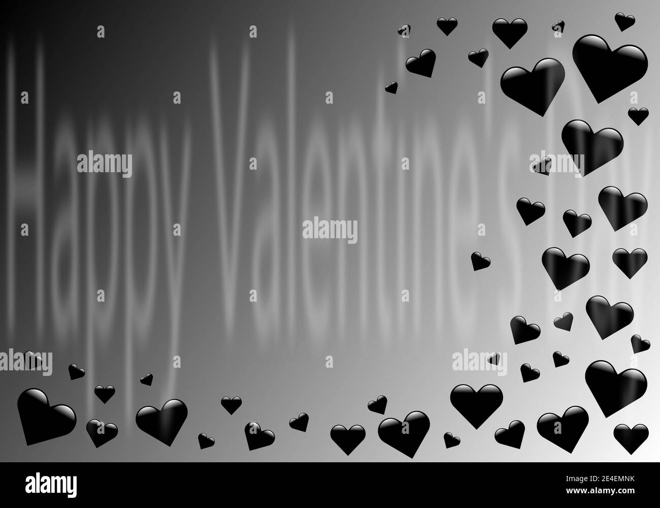Plantilla de banner de San Valentín para publicidad en medios sociales, invitación o diseño de pósteres con formas de corazón negro sobre fondo gris. Foto de stock