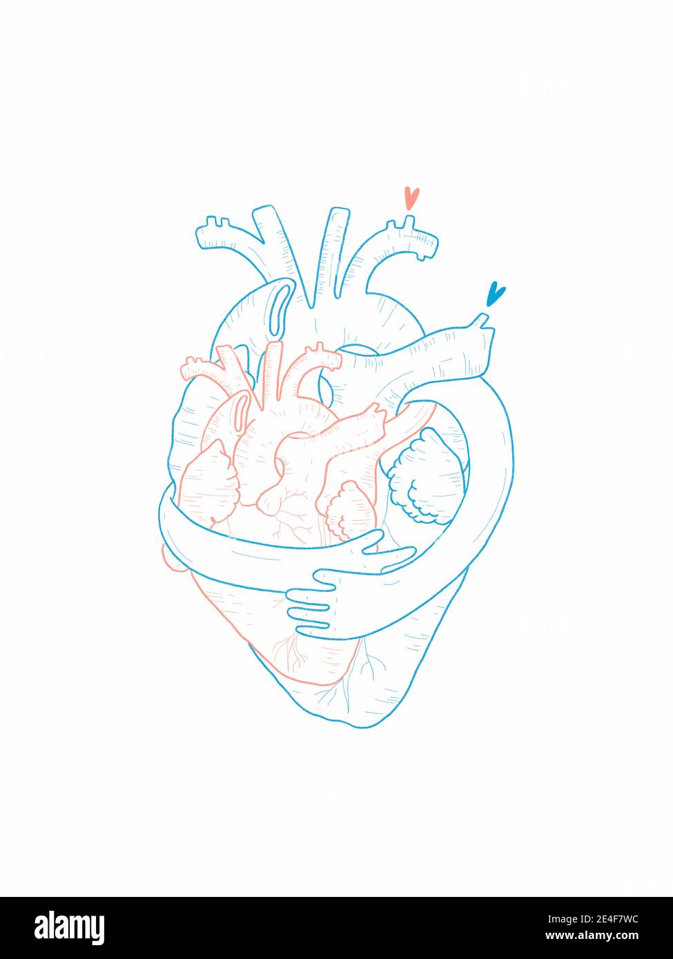 Dibujo a mano Ilustración de dos corazones abrazándose Foto de stock