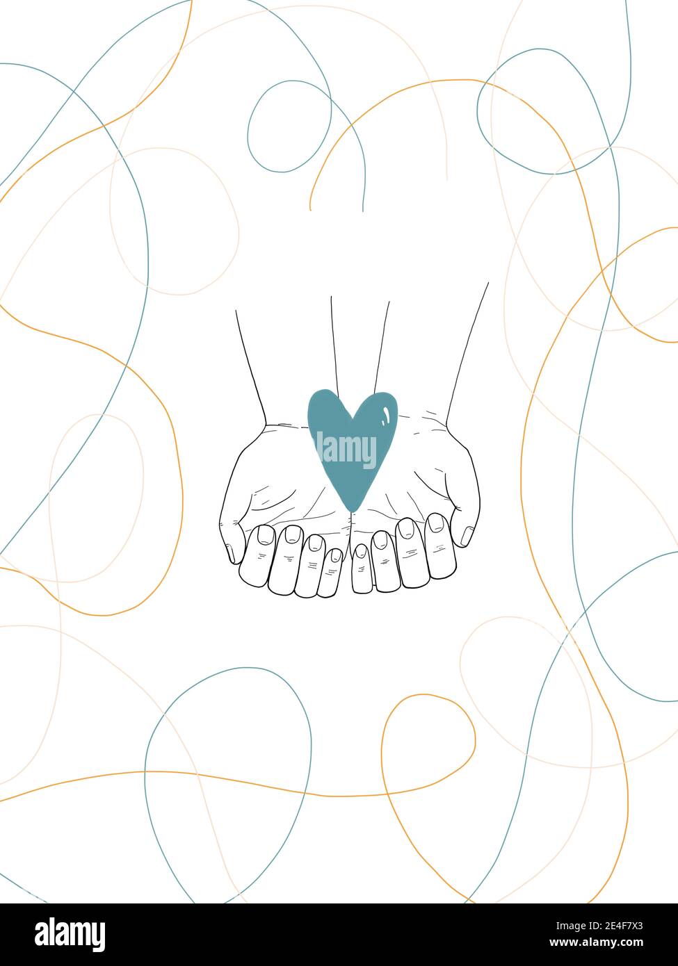 Dibujo a mano ilustración de la mano mantener una forma de corazón encima blanco Foto de stock