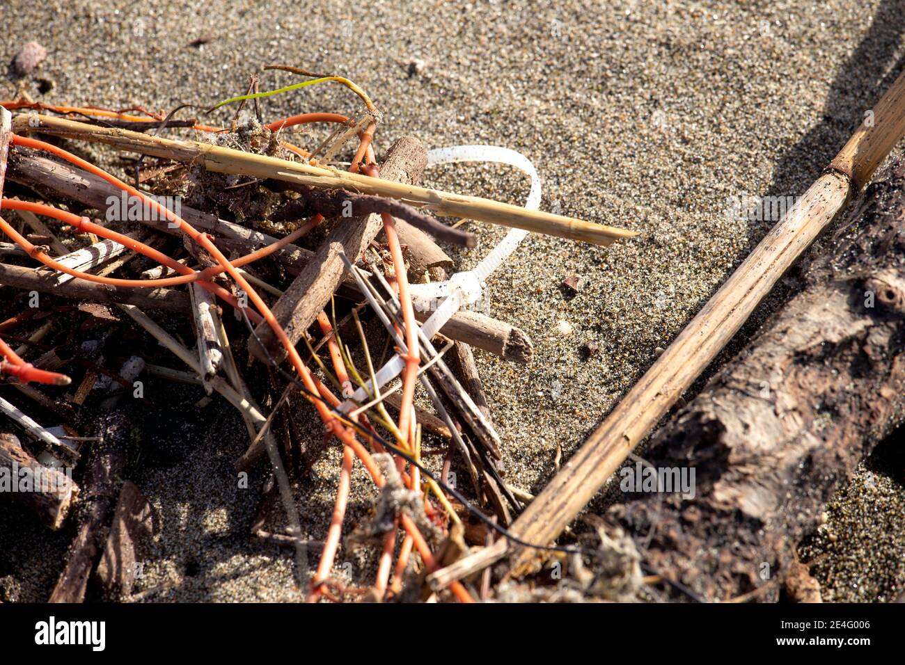 Plastica inquirinante riversata sul litorale dopo ogni mareggiata Foto de stock