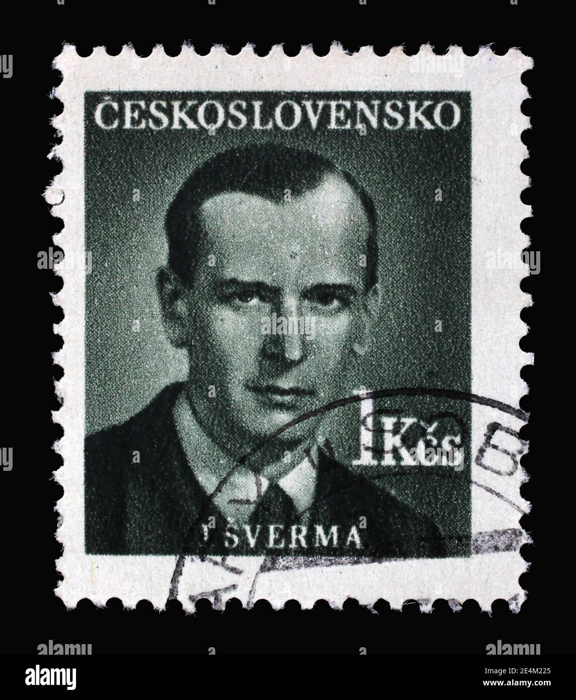 Sello impreso en Checoslovaquia muestra retrato de Jan Sverma, la serie las personalidades culturales y políticas, alrededor de 1949 Foto de stock