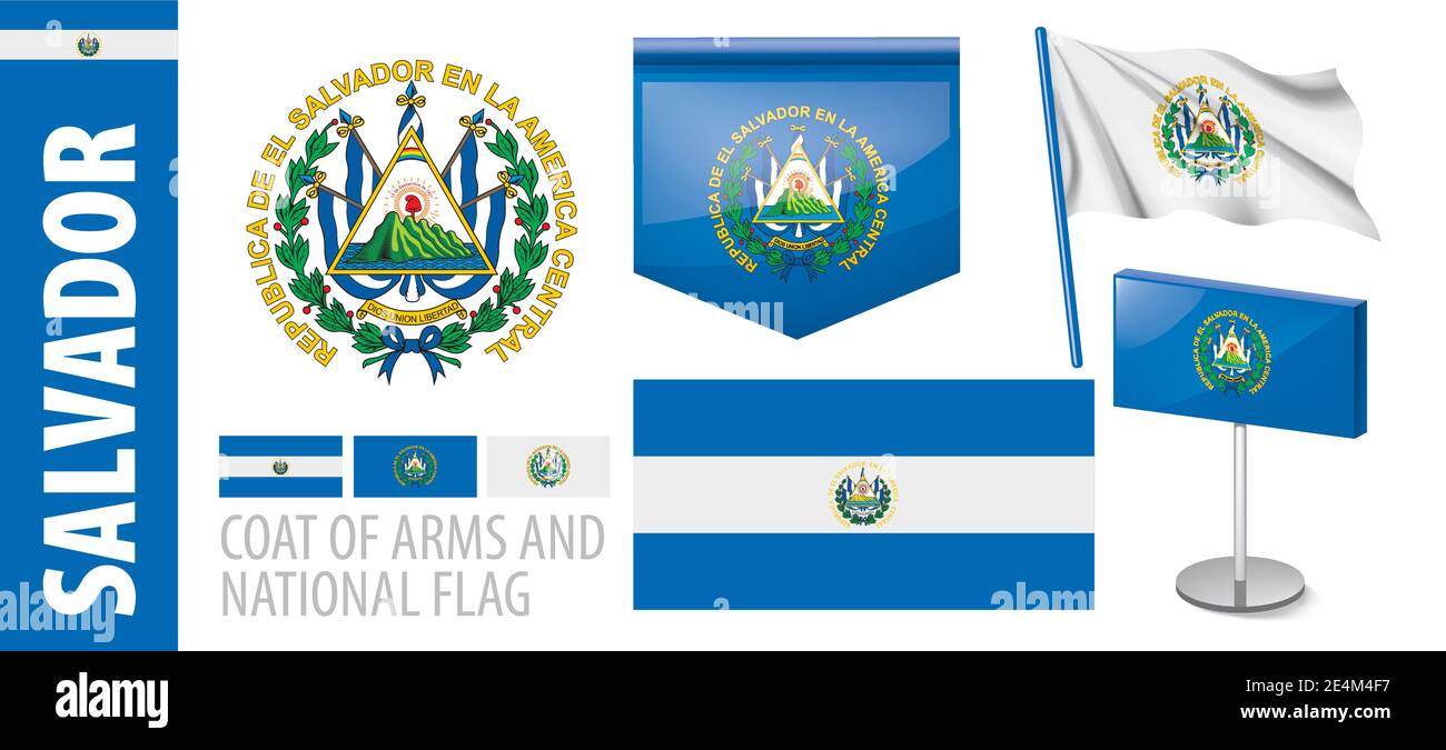 Vector del escudo de armas y la bandera nacional De Salvador Imagen