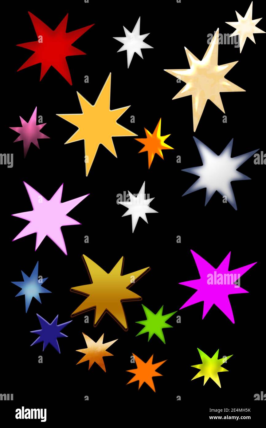 Estrellas de colores para el diseño, sobre fondo negro Fotografía de stock  - Alamy