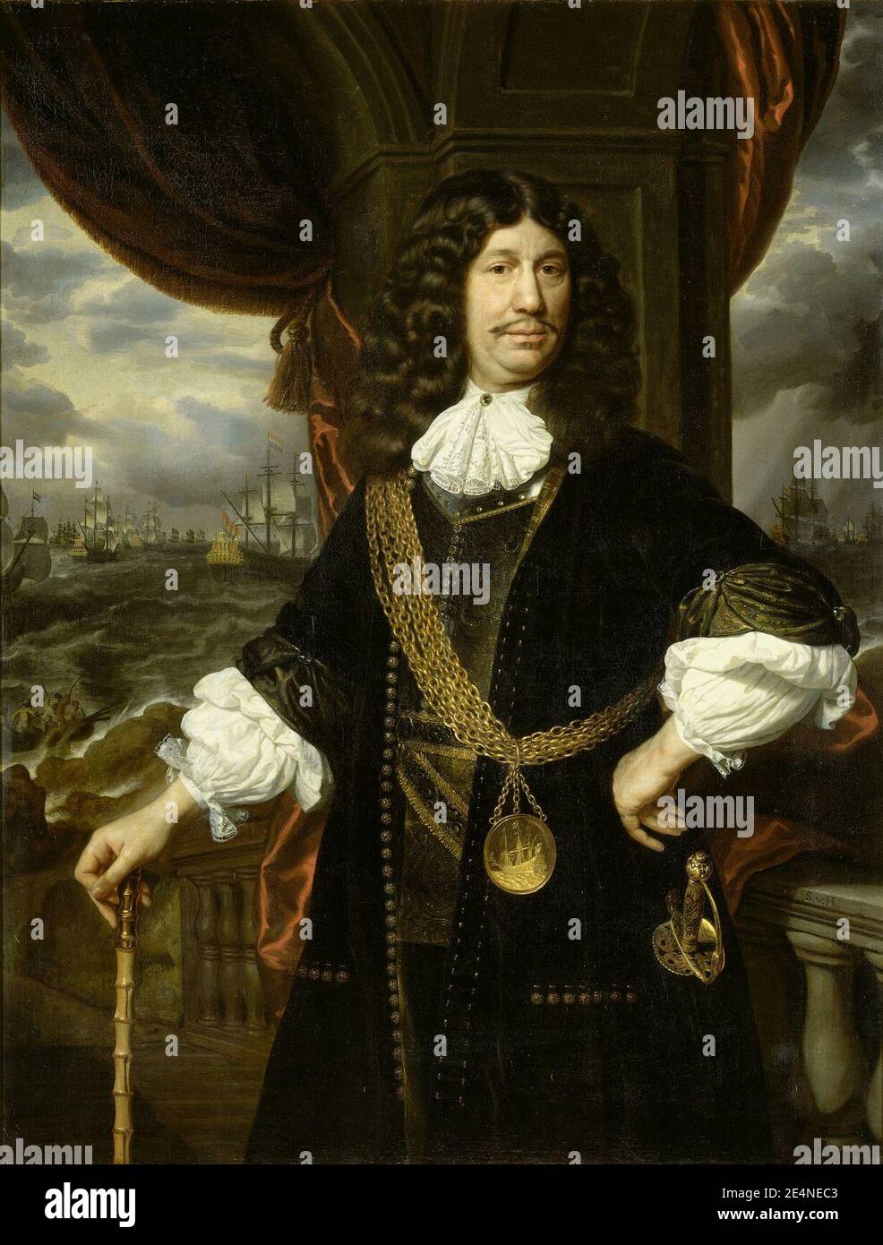 Mattheus van den Broucke (1620-85). Raad van Indie, getooid met de gouden keten en penning die hem door de VOC in 1670 werden geschonken Foto de stock