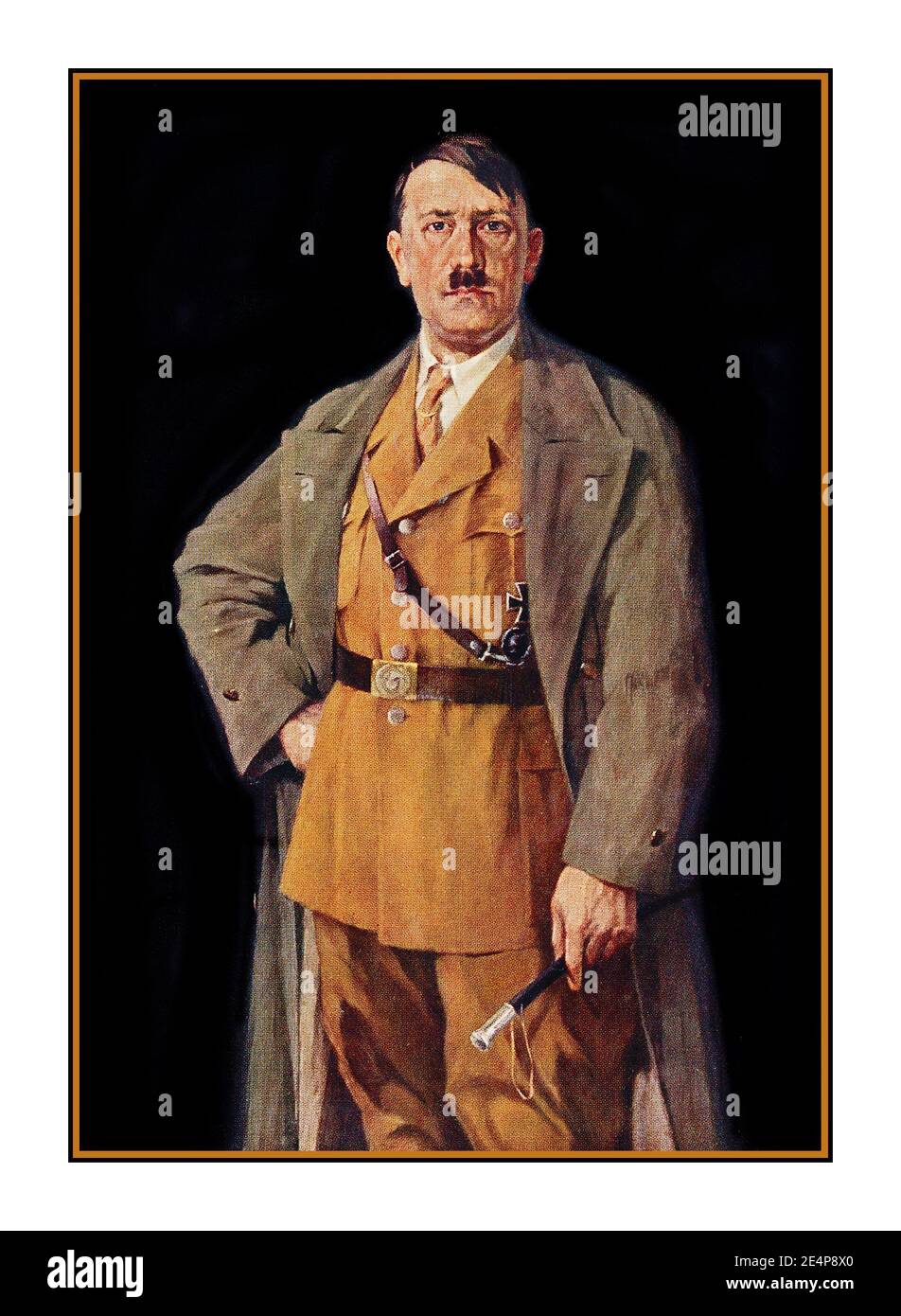 ADOLF HITLER Retrato del Führer Adolf Hitler en uniforme militar 1938 Alemania nazi antes de la Segunda Guerra Mundial Adolf Hitler era un político alemán y líder del Partido Nazi. Subió al poder como canciller de Alemania en 1933 y luego como Führer en 1934. Durante su dictadura de 1933 a 1945, inició la Segunda Guerra Mundial en Europa invadiendo Polonia el 1 de septiembre de 1939. Foto de stock