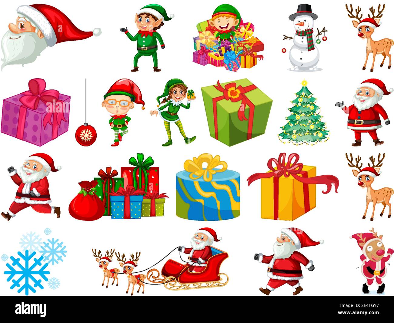 Conjunto de personajes de dibujos animados de Santa Claus y objetos de  Navidad aislados en la ilustración de fondo blanco Imagen Vector de stock -  Alamy