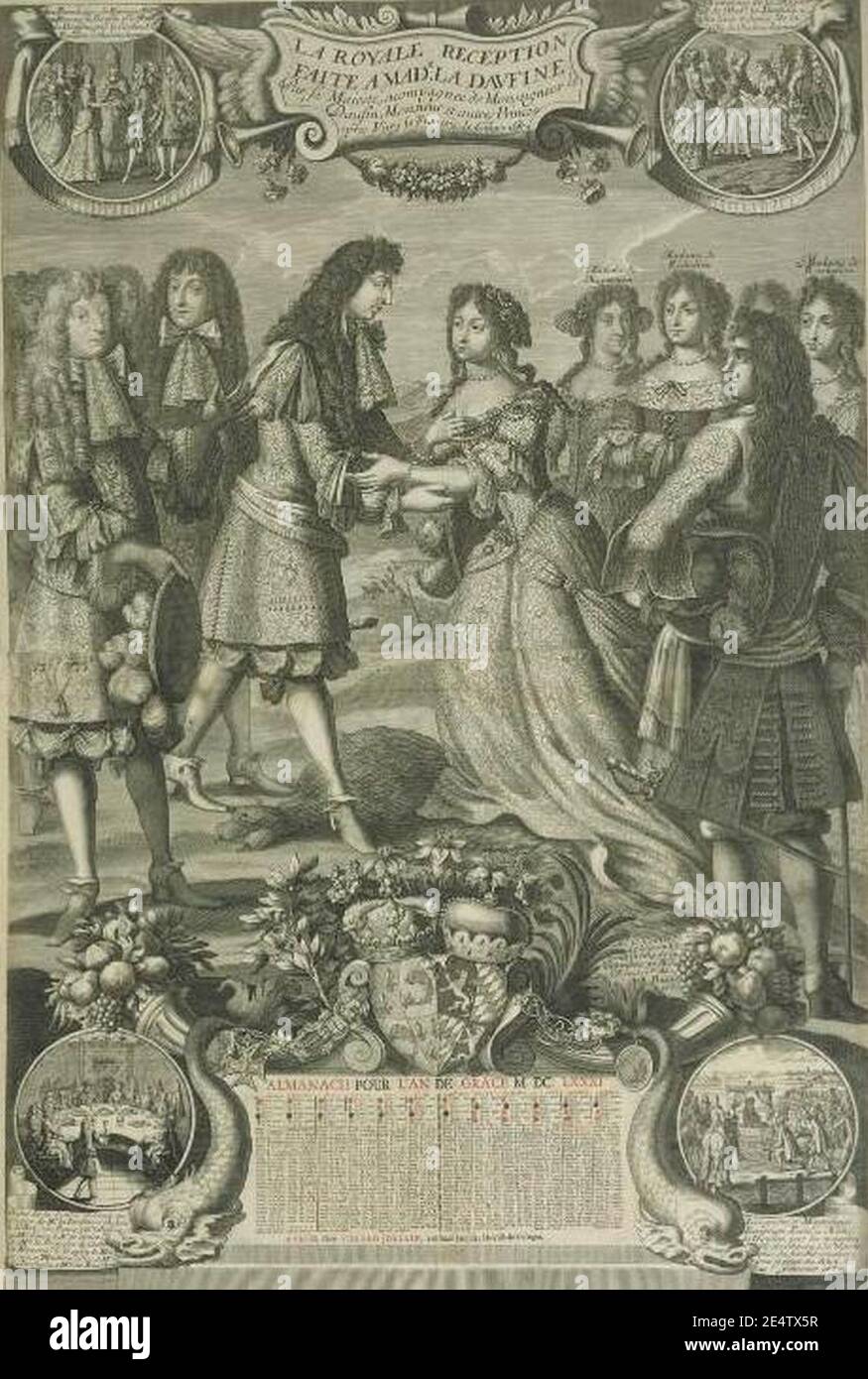 Encuentro de Luis XIV de Francia y María Anna Victoria de Baviera en marzo de 1680 por un artista anónimo. Foto de stock