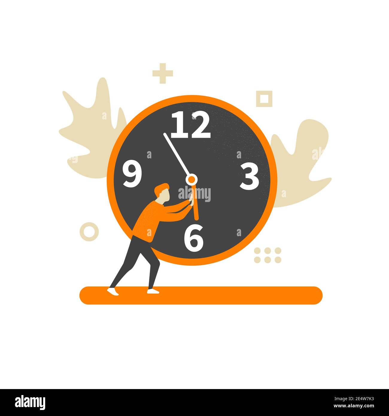 Concepto de fecha límite. El hombre se detiene en las manos del reloj  Imagen Vector de stock - Alamy