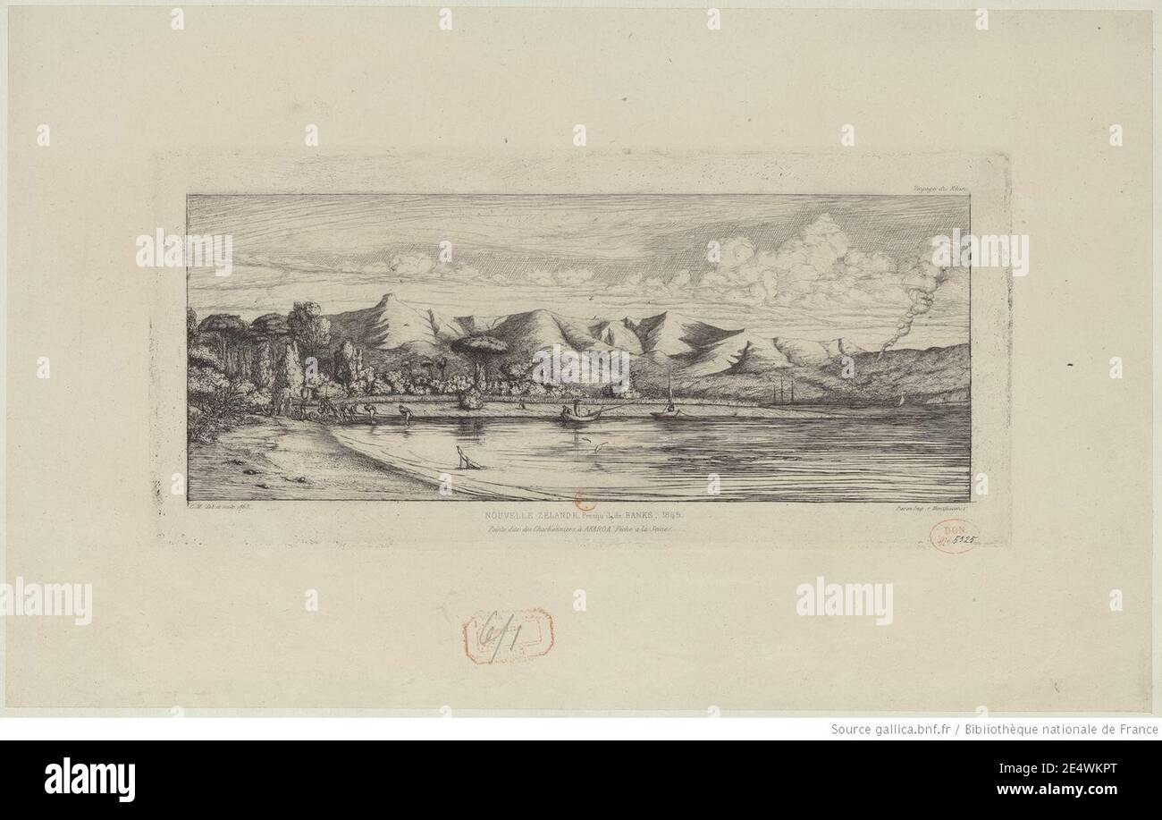 Meryon - Presqu'île de Banks, pointe des Charbonniers, Akaroa, btv1b550011402. Foto de stock