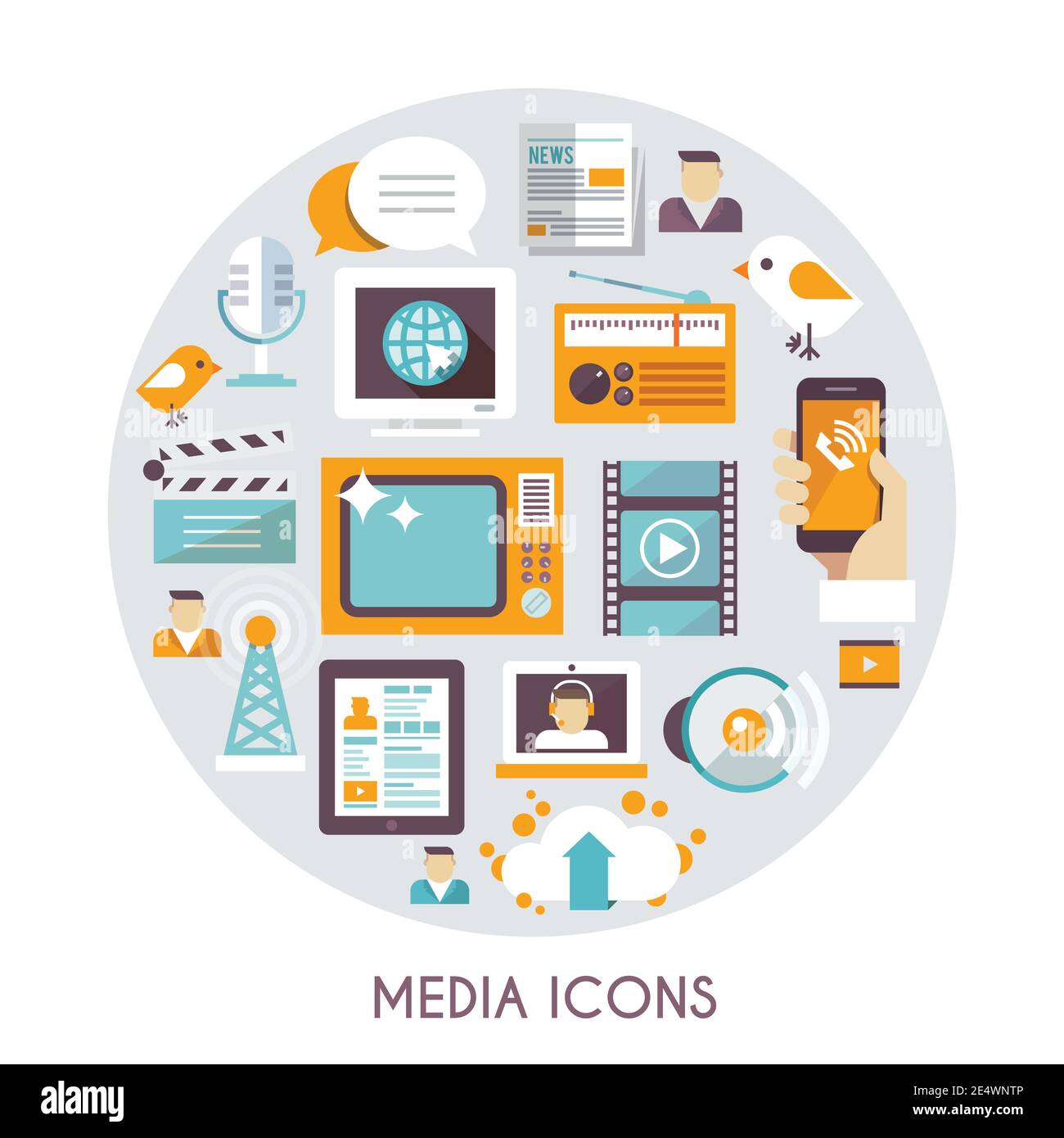 Concepto de medios de comunicación social con blog multimedia industria  iconos conjunto ilustración vectorial Imagen Vector de stock - Alamy