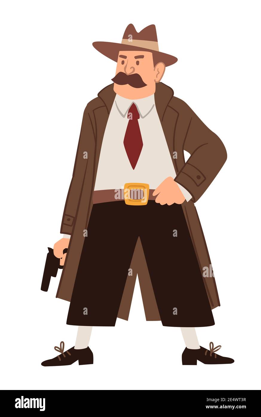 Viejo detective, investigador con el abrigo con pistola Imagen Vector de  stock - Alamy