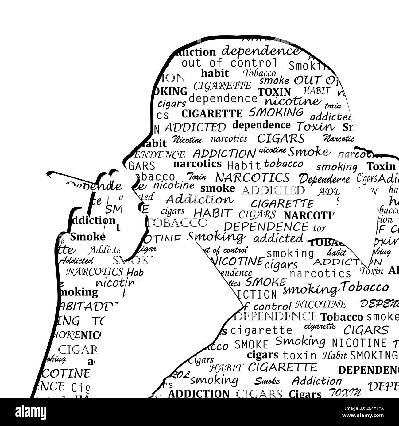 Mujer fumando una silueta de cigarrillo con patrón tipográfico Imagen