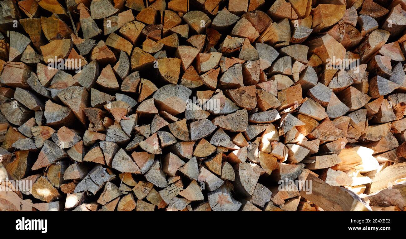 Troncos de madera, tablas, leña. Cosecha de leña para el invierno