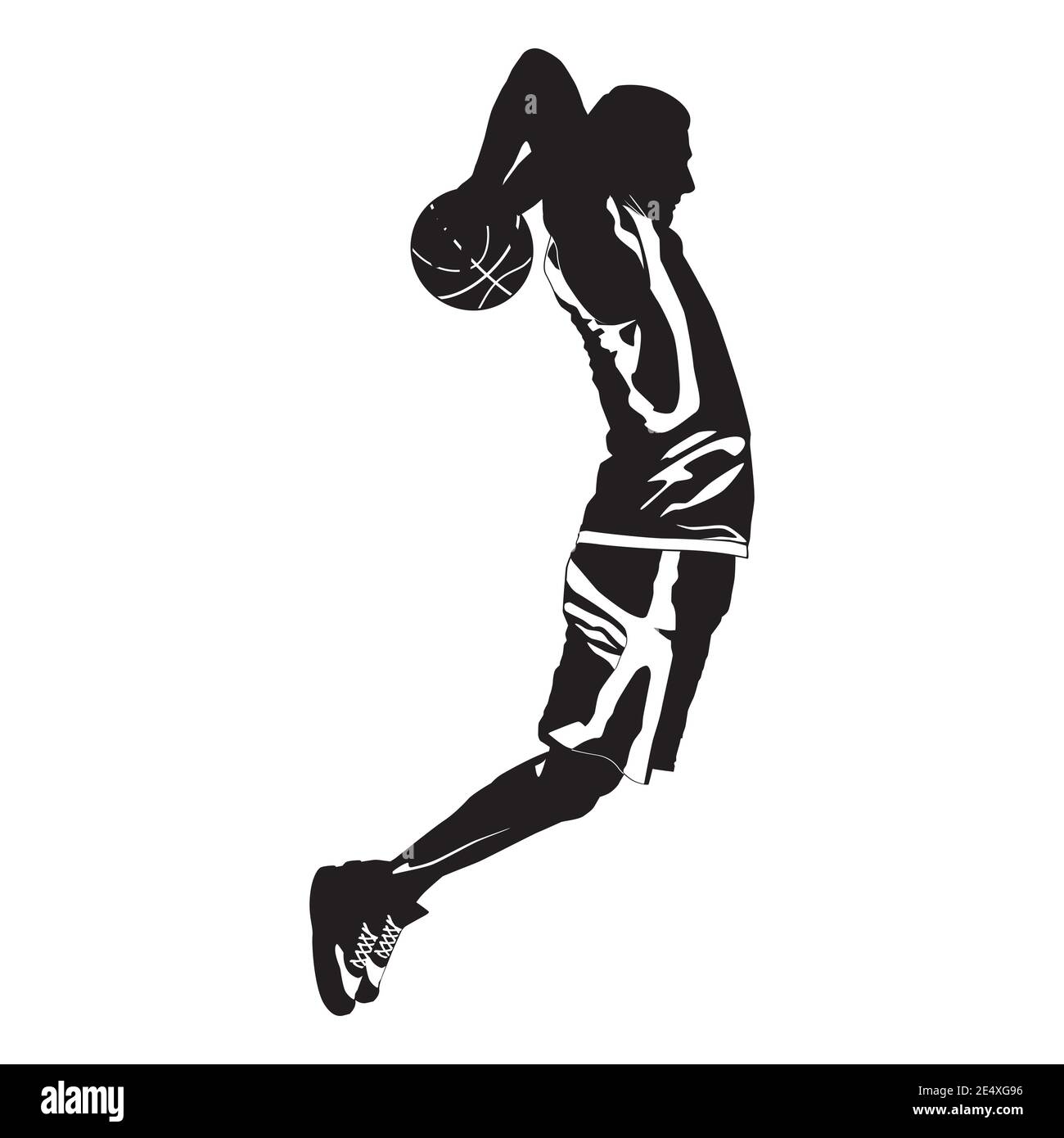 Jugador profesional de baloncesto silueta de tiro pelota en el aro,  ilustración vectorial. Técnica de disparo Slam dunk Imagen Vector de stock  - Alamy