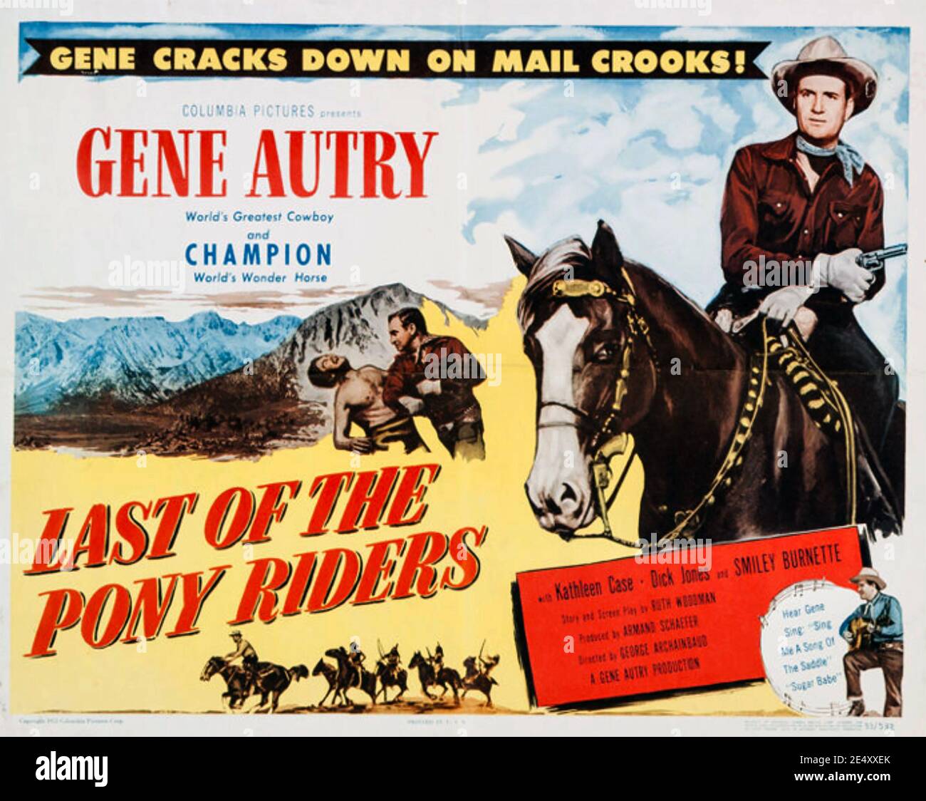 EL ÚLTIMO DE LOS CORREDORES DE PONY 1953 Columbia Pictures película con Gen Autry Foto de stock