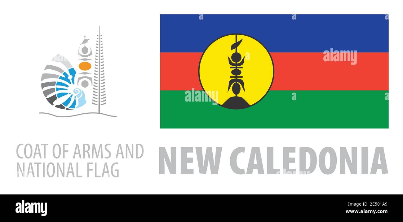Vector del escudo de armas y la bandera nacional De Nueva Caledonia