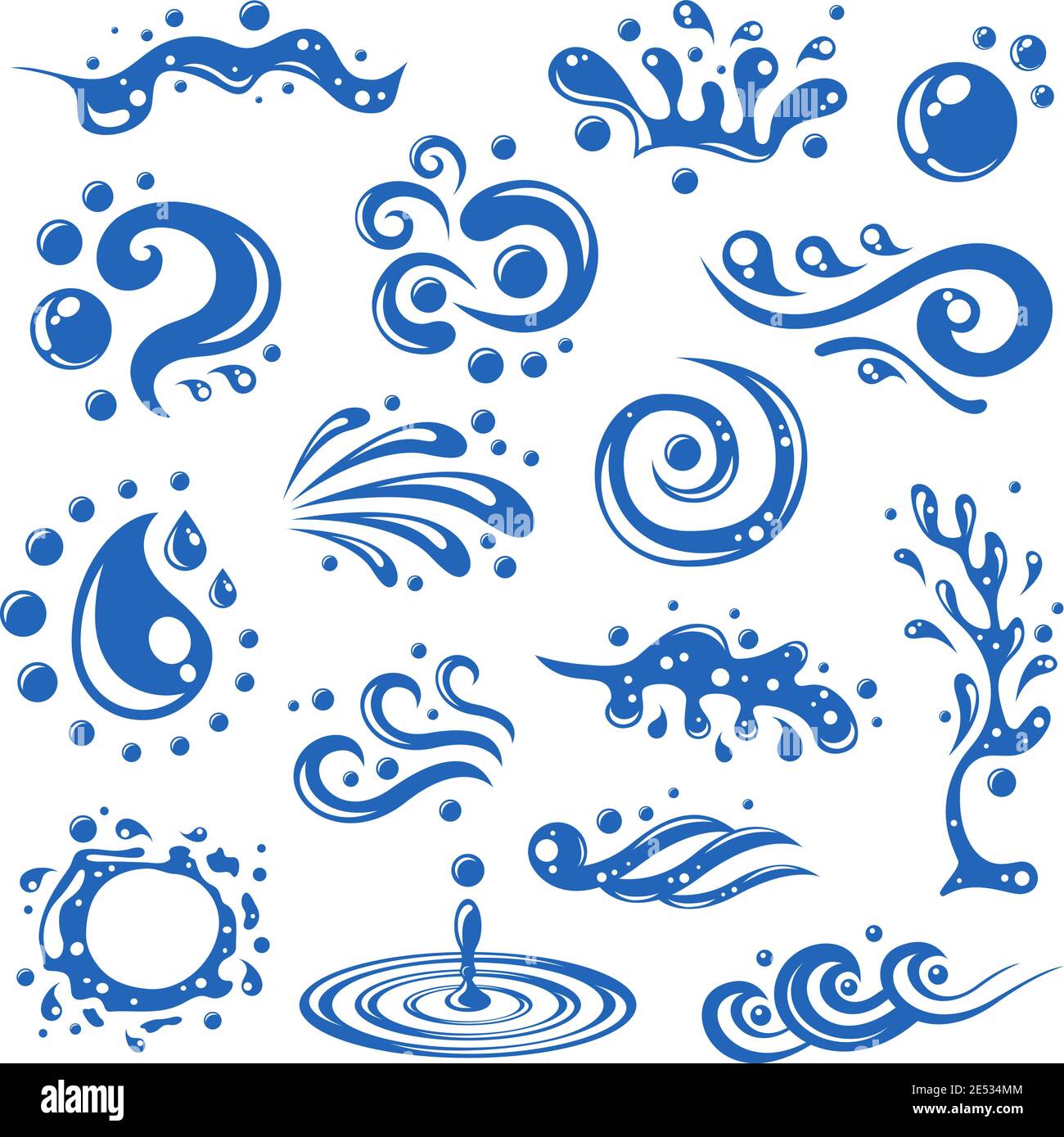 Azul agua salpicaduras olas gotas manchas iconos decorativos vector aislado  ilustración Imagen Vector de stock - Alamy