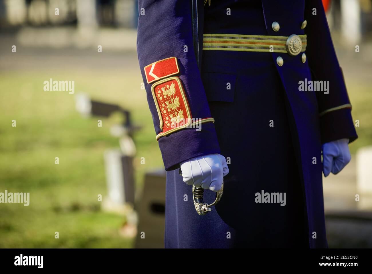 Bucarest, Rumania - 24 de enero de 2021: Detalles del uniforme de un soldado de la Brigada de la 30ª Guardia de Michael el Brave. Foto de stock
