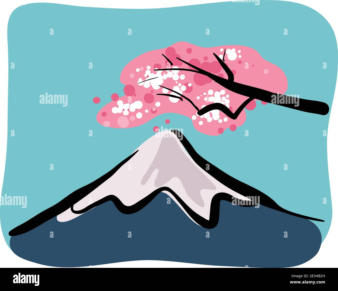 Monte Fuji con ciruela roja y blanca ilustración Vector Ilustración del Vector