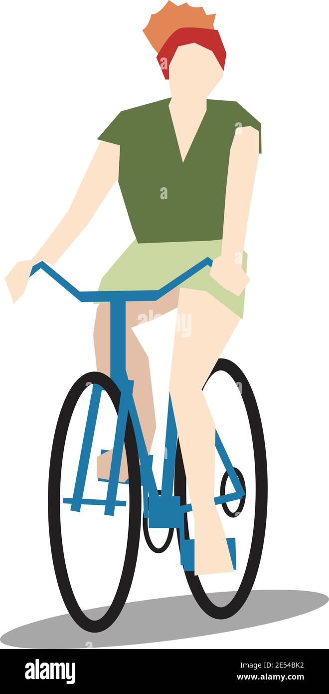 Dibujos animados Young Woman paseos en bicicleta . Concepto de amor ciclismo de acción ilustración vector Ilustración del Vector