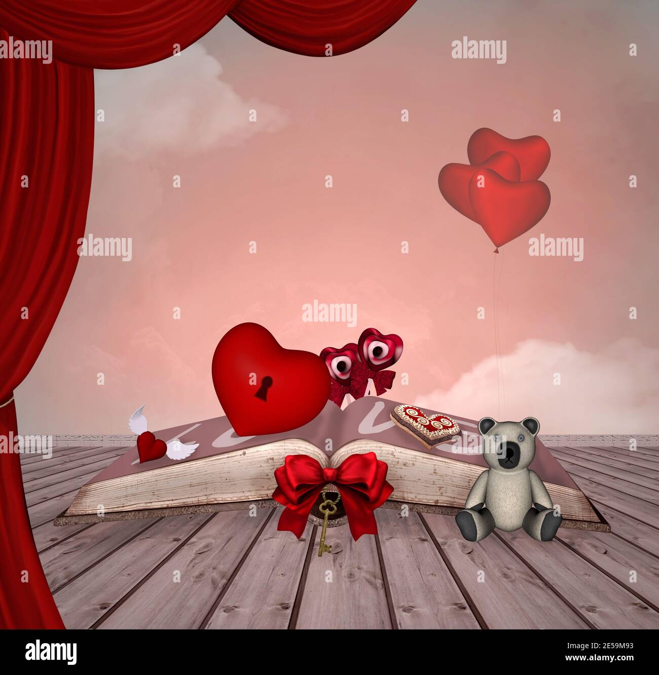 Libro de amor en un escenario romántico Foto de stock