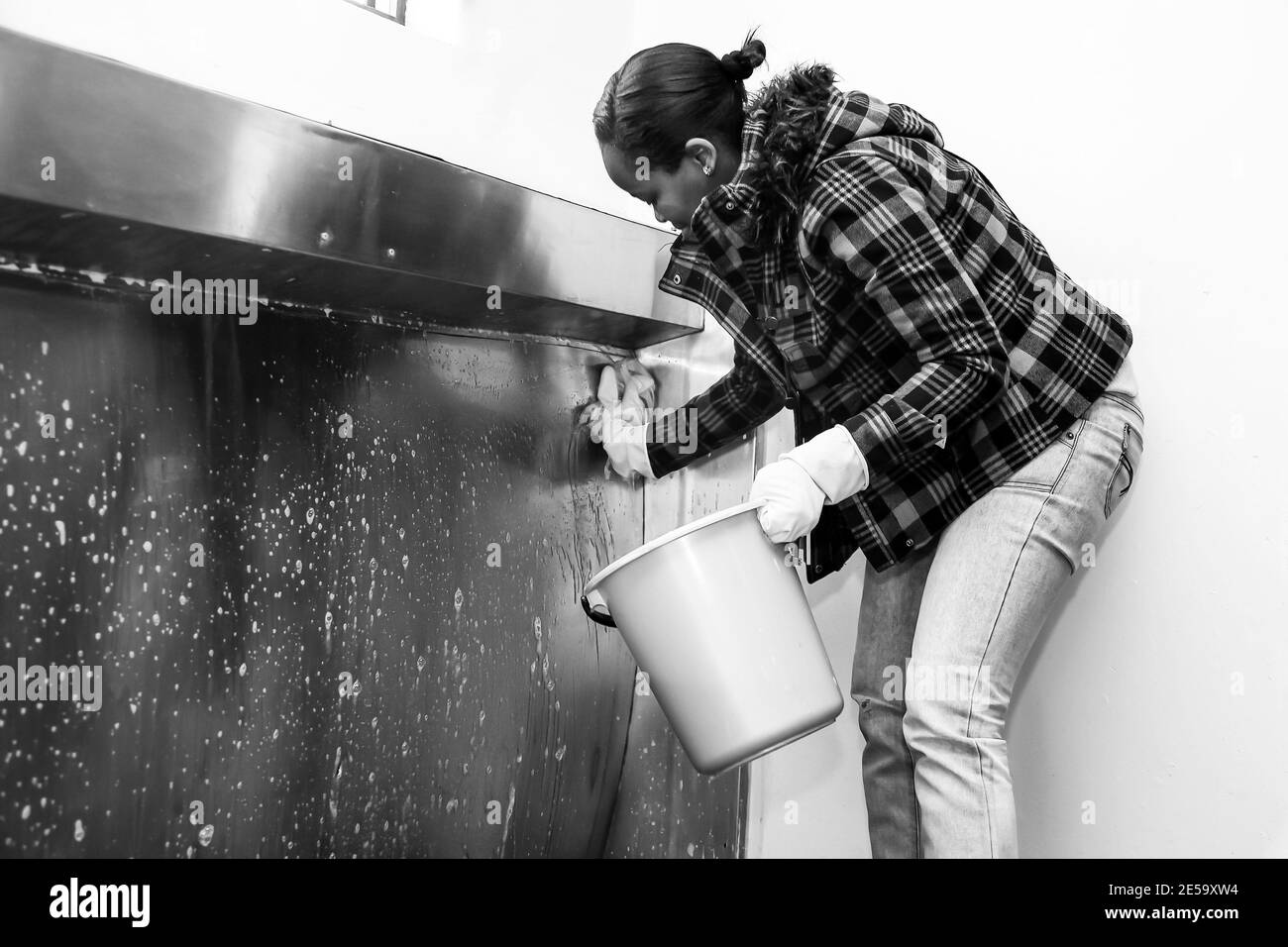 Person cleaning toilet Imágenes de stock en blanco y negro - Alamy