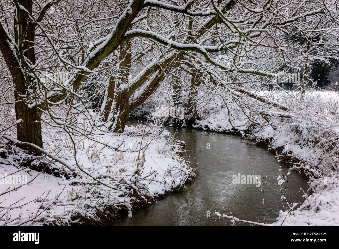 Una escena de río en la nieve de invierno Foto de stock