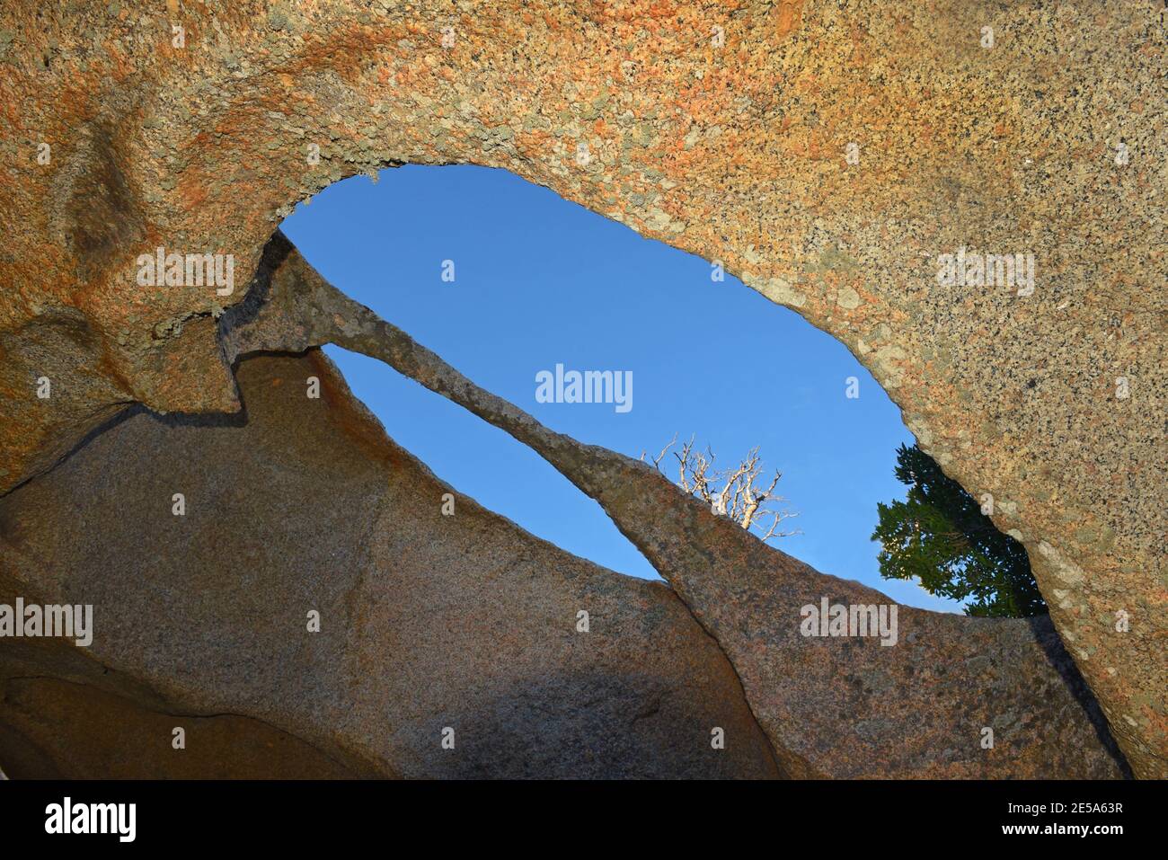 Roca extraordinaria cerca de la torre genovesa de Caldarello, Francia, Córcega, Figari Foto de stock