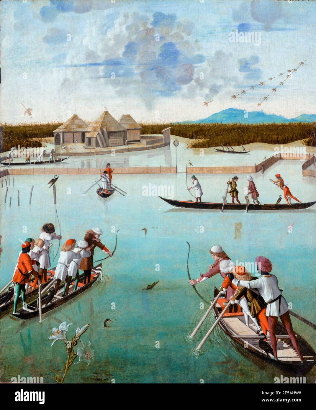 Vittore Carpaccio, Caza en la Laguna, pintura, 1490-1495 Foto de stock