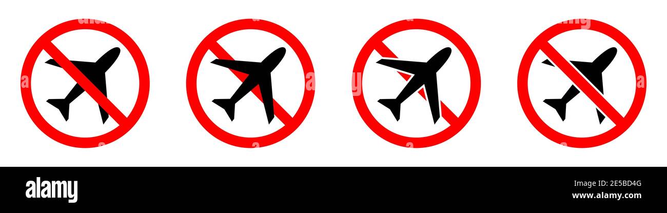 Detener o prohibir señal roja redonda con icono de avión. Ilustración  vectorial. Señales prohibidas establecidas. No hay vuelos. Vuelos prohibidos  Imagen Vector de stock - Alamy