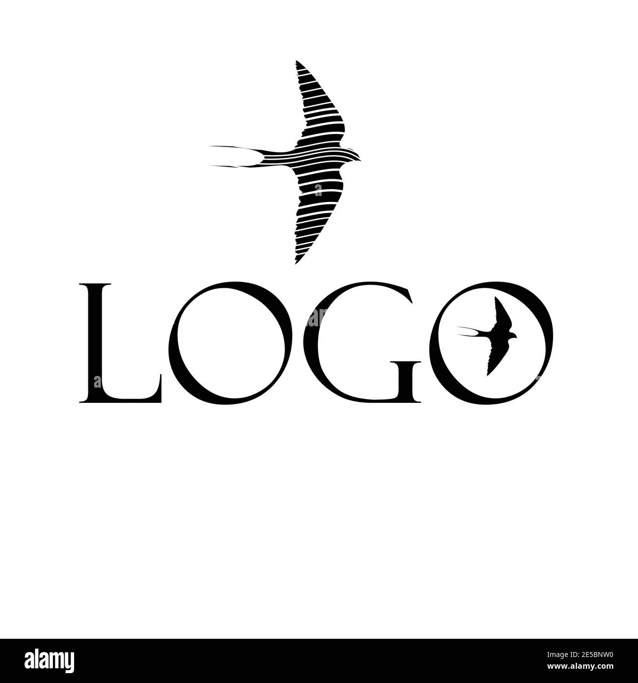 Icono de Vector Swallow y logotipo de letras sobre fondo blanco. Logotipo Swallow aislado para un sitio web o Marca Ilustración del Vector