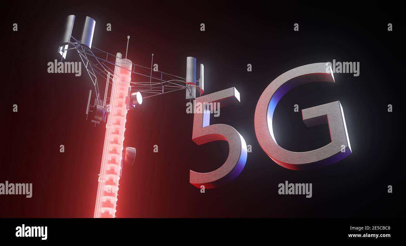 5G preocupación por el riesgo para la salud con la tecnología inalámbrica Foto de stock