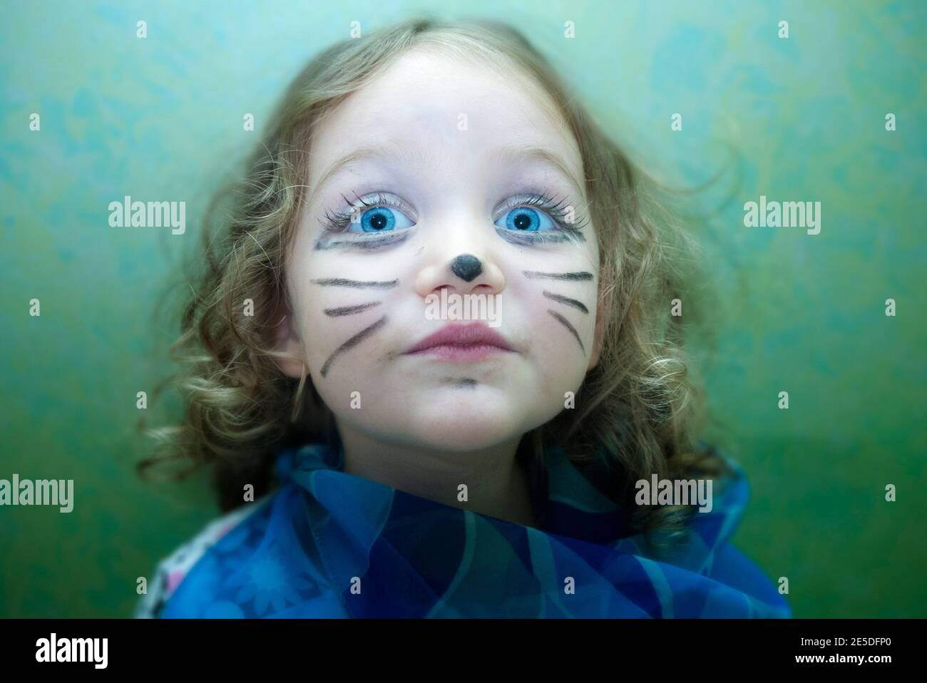 Retrato de una chica con whiskers de gato sobre ella cara Foto de stock