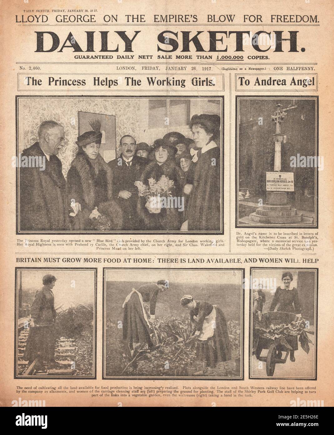 1917 Daily Sketch Princess Royal abre un nuevo Blue Bird Club Foto de stock