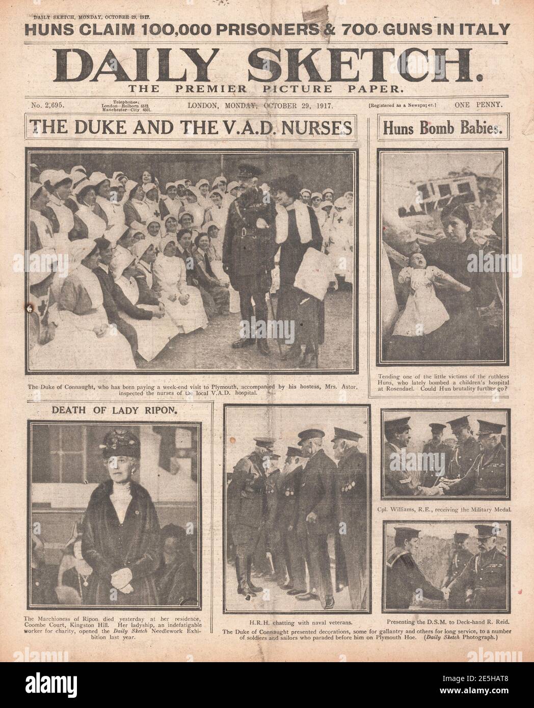1917 boceto diario Duque de Connaught y Enfermeras de la VAD Foto de stock