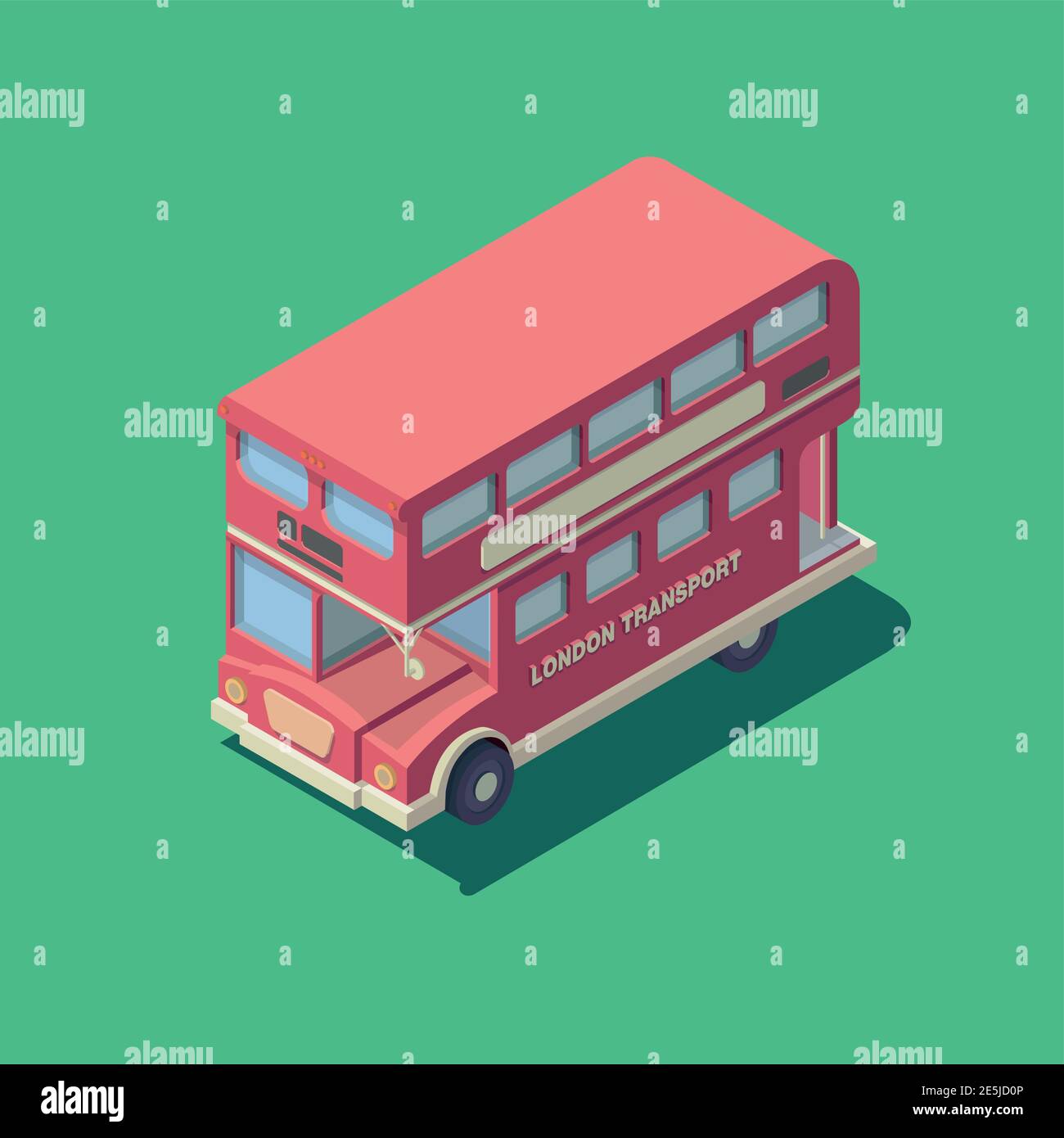 Vector icono de bus isométrico en inglés. Autobús británico de dos pisos. Ilustración del Vector