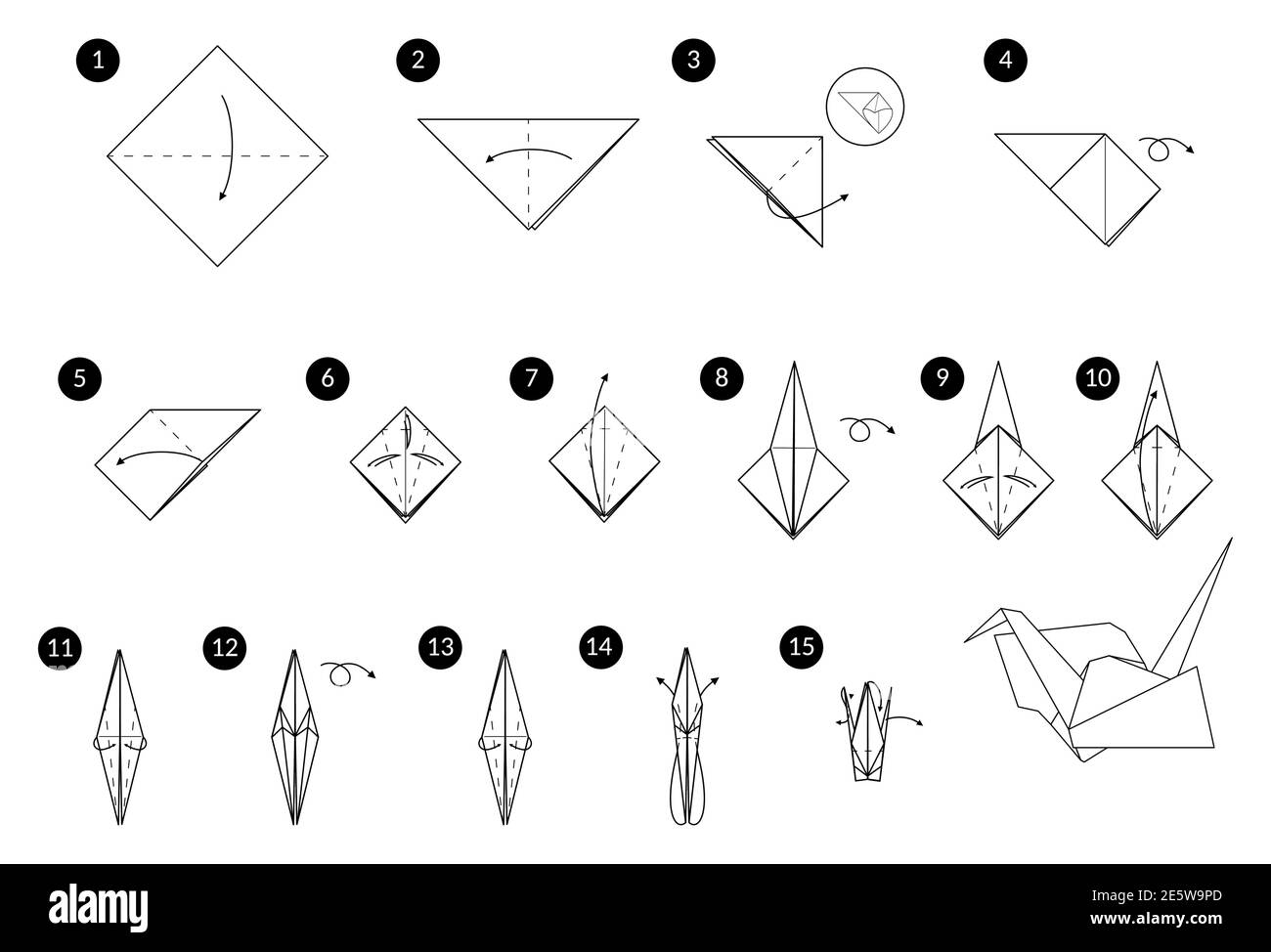 Tutorial como hacer una grulla origami Imágenes de stock en blanco y negro  - Alamy
