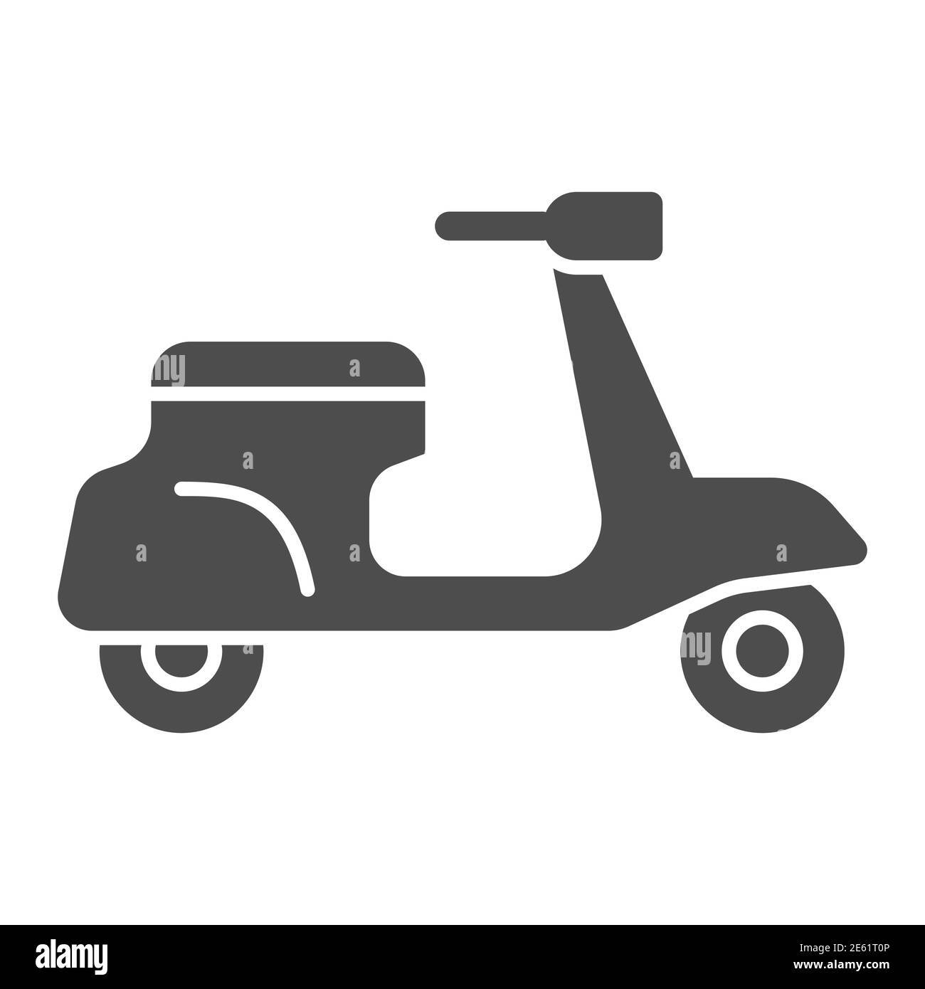Clásico scooter icono sólido, símbolo de transporte, símbolo de vector ciclomotor sobre fondo blanco, entrega icono de motocicleta en estilo glifo para el concepto móvil Ilustración del Vector