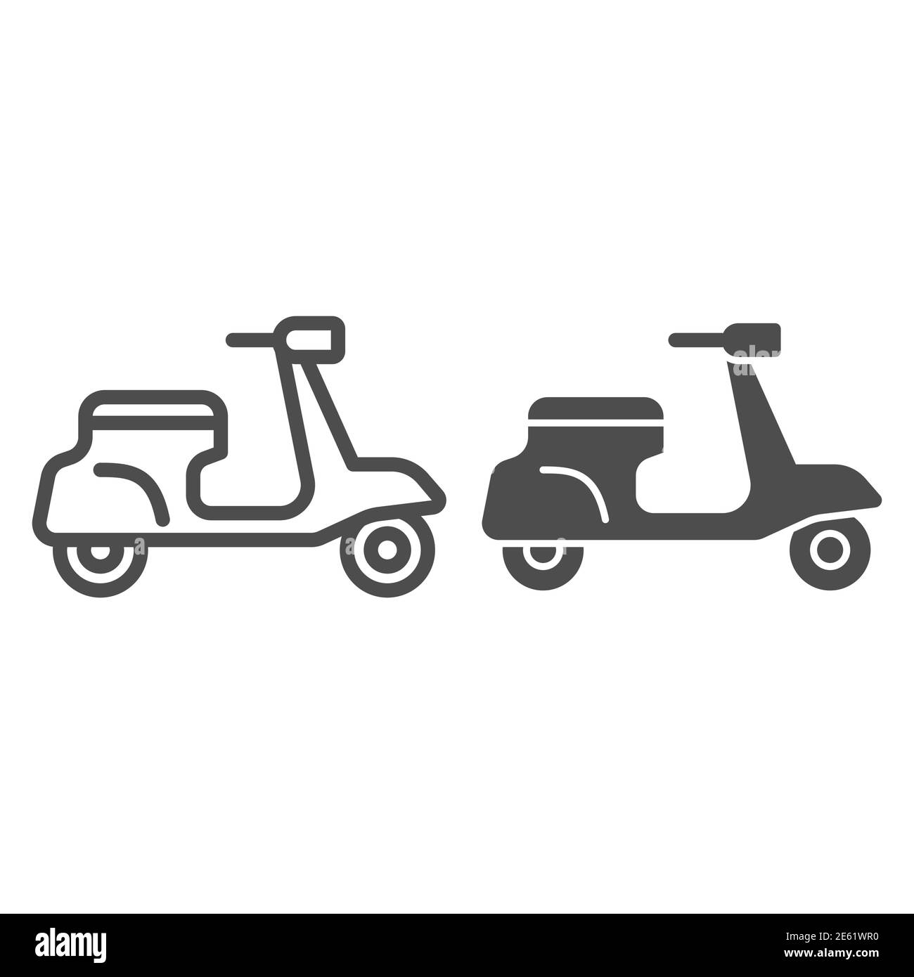 Línea clásica de scooter y el icono sólido, símbolo de transporte, símbolo de vector ciclomotor en el fondo blanco, icono de motocicleta de entrega en el estilo de contorno para Ilustración del Vector