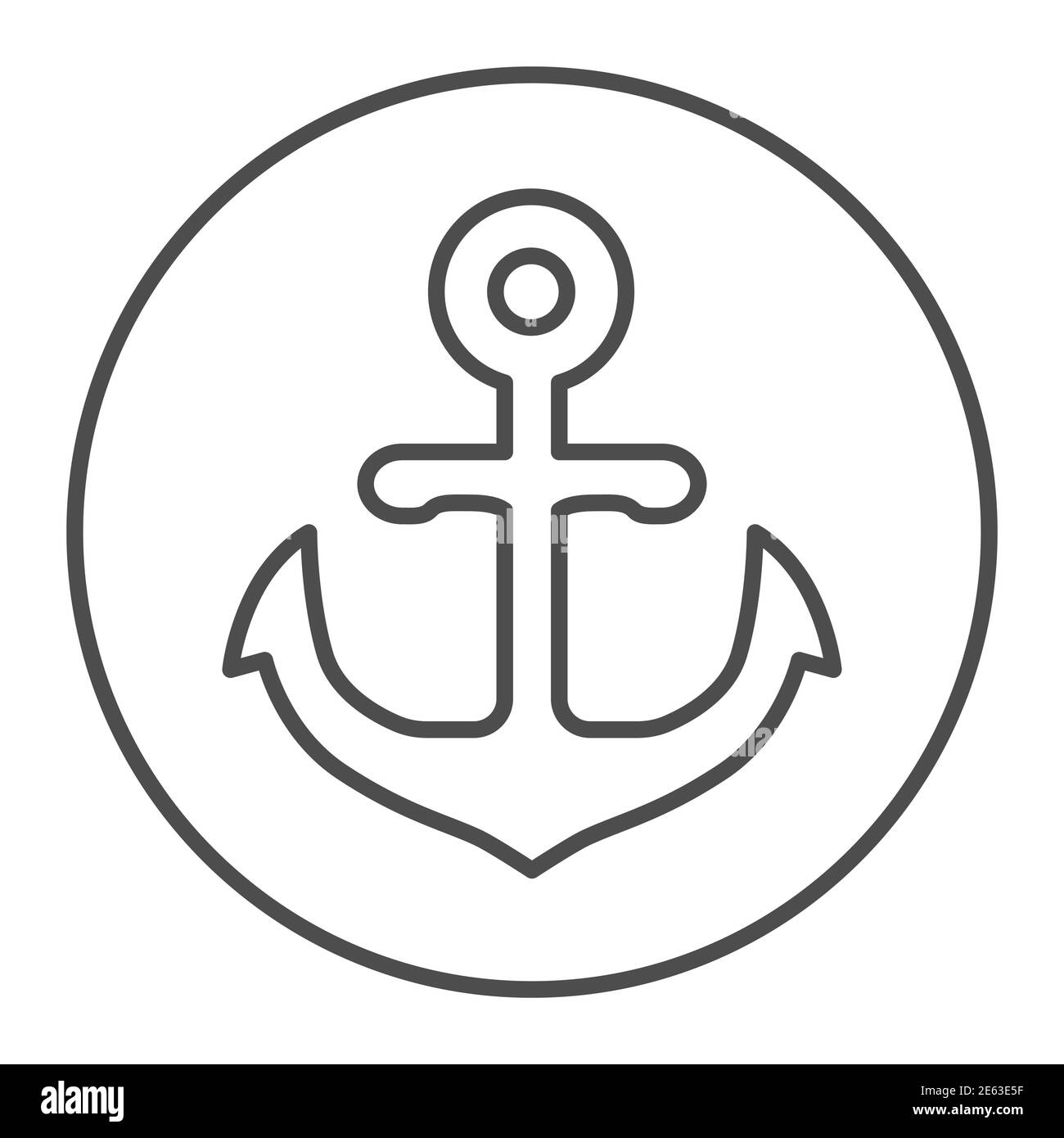 Símbolo de ancla en forma redonda icono de línea fina, concepto marino, signo de ancla sobre fondo blanco, icono de emblema náutico en estilo de contorno para el concepto móvil Ilustración del Vector