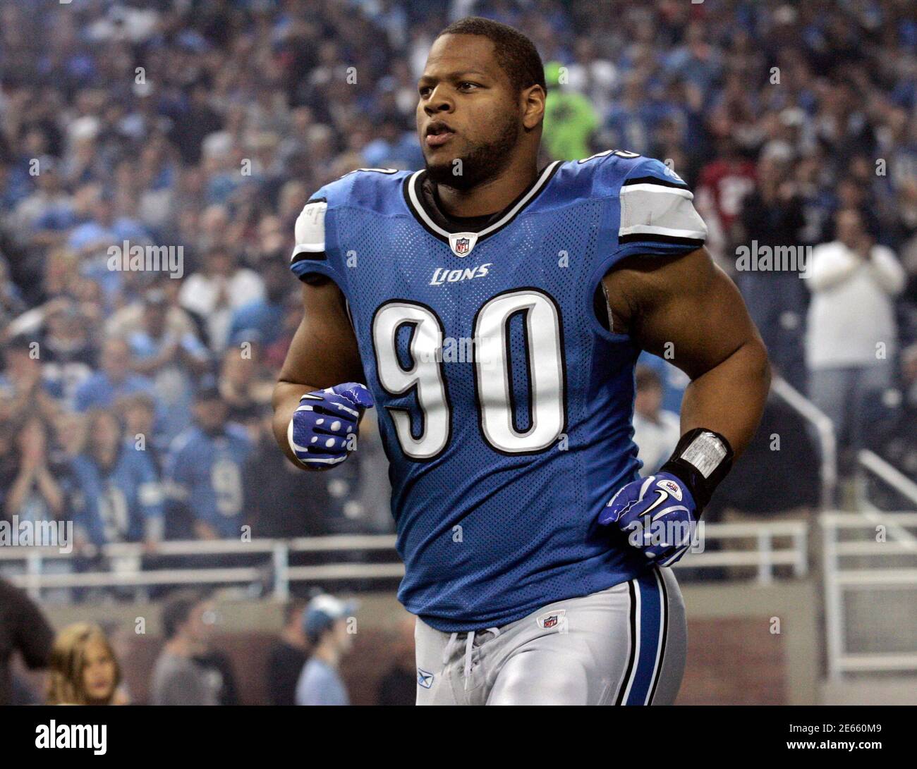 Detroit Lions Defensive Tackle Ndamukong Suh Enters The Field For The Start Of Their Nfl Football Game Against The San Francisco 49ers In Detroit Michigan October 16 2011 Suh Who Is Serving