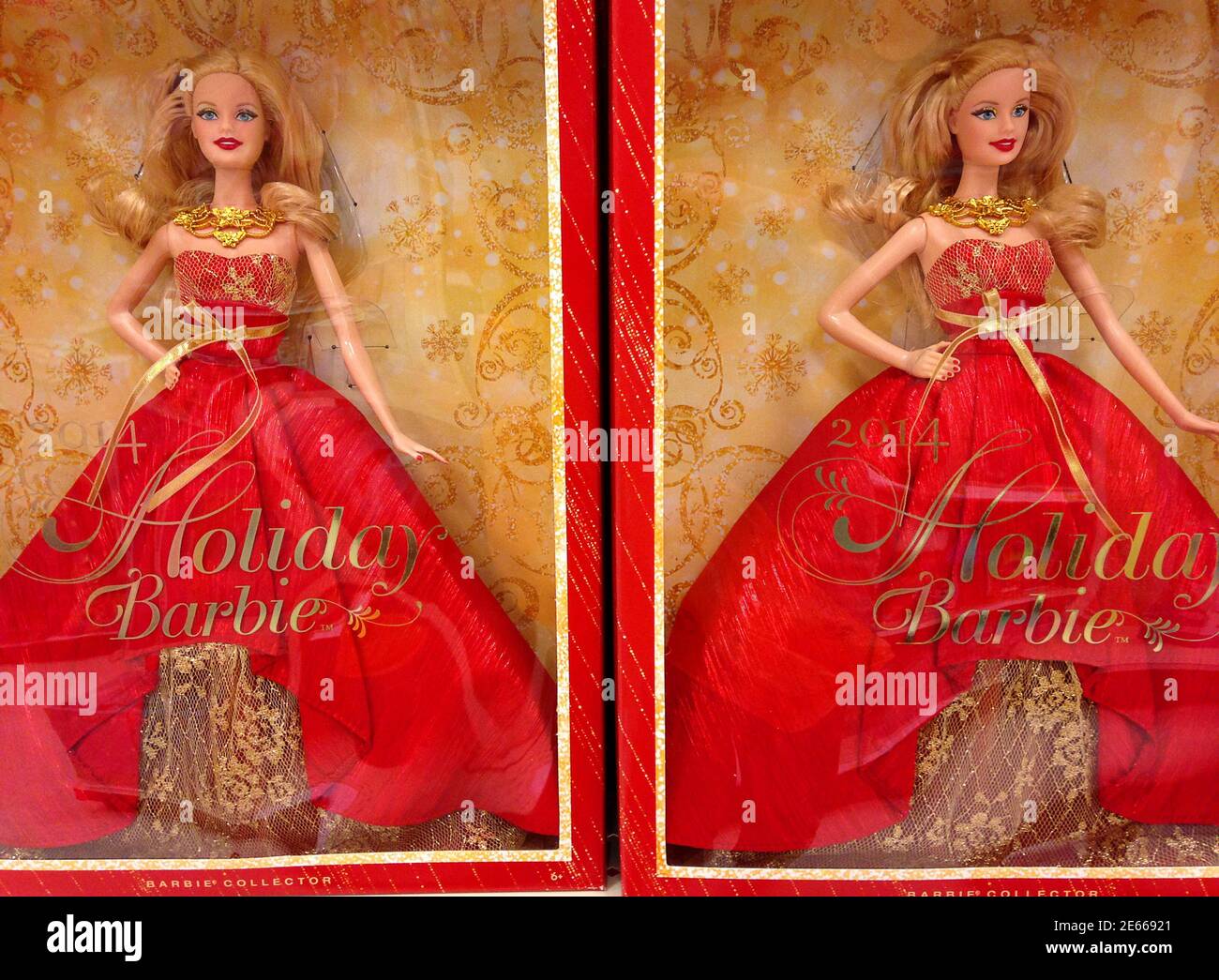 Holiday Barbie" dolls are seen in the toy department of a retail store in  Encinitas, California October 14, 2014. Mattel Inc's revenue fell for the  fourth straight quarter as demand for its