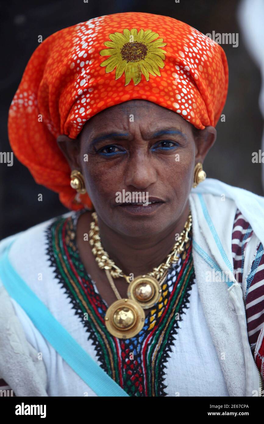 A member of the Ethiopian community in Israel attends a ceremony
