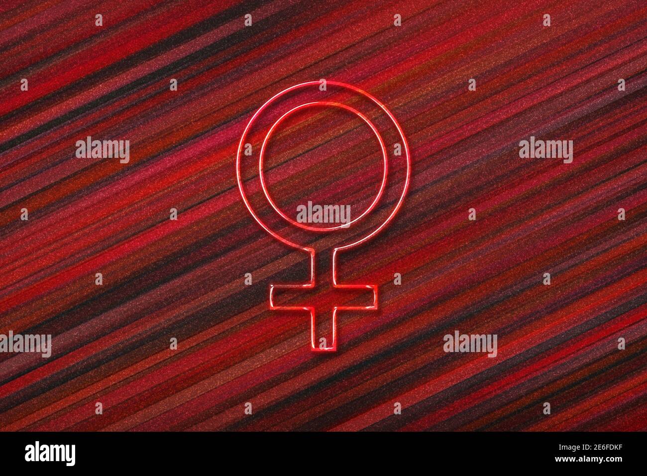 Signo de Venus, símbolo de planeta Venus, fondo rojo Foto de stock