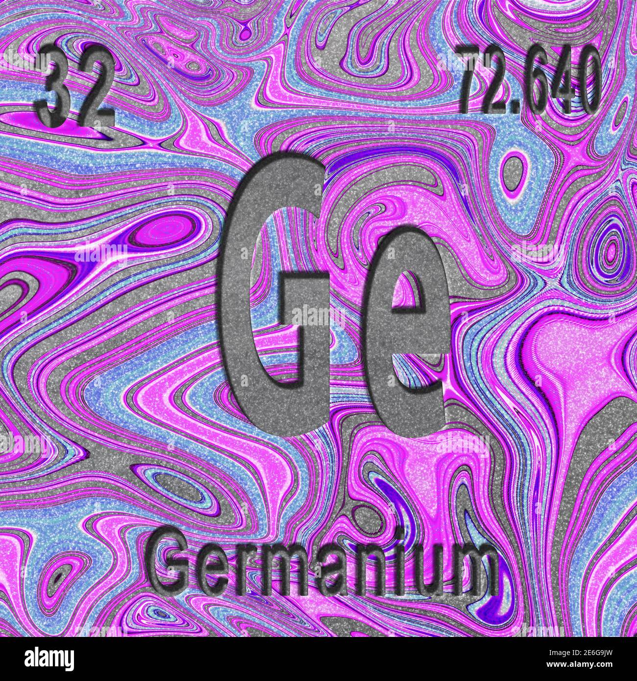 Elemento químico germanio, signo con número atómico y peso atómico, fondo púrpura, elemento de tabla periódica Foto de stock